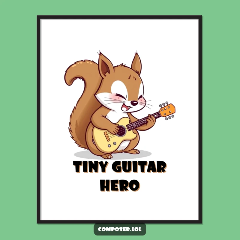 Funny Squirrel Guitarist Art Poster: Decorate with Focused Joy and Musical Charm!