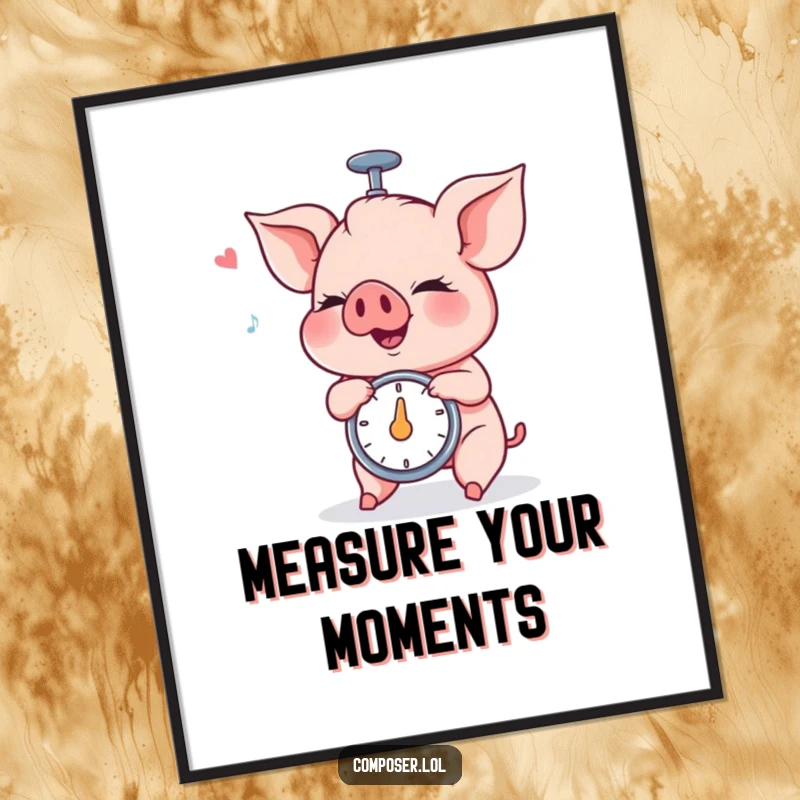 Funny Piglet Metronome Poster: a piglet concentrates intensely while spinning a metronome, perfect for music-themed decor.