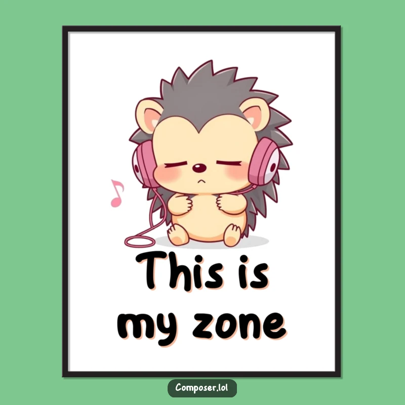 Funny Hedgehog Poster: Intense Music Listening Art, Unique Wall Decor Gift Idea