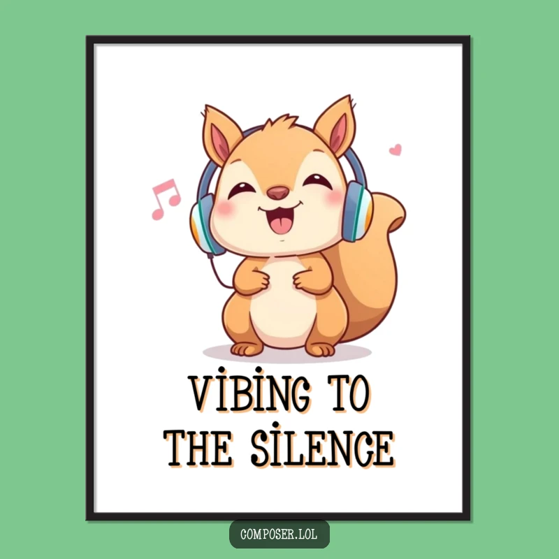 Funny Squirrel Music Poster: Cheerful Headphone Dancer Art Print, Cool Wall Decor Gift