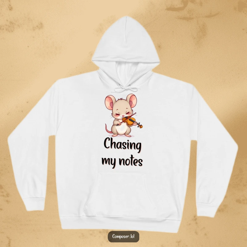 Funny Mouse Hoodie: A tiny mouse character plays a tiny violin with intense concentration, a symbol of dedication.