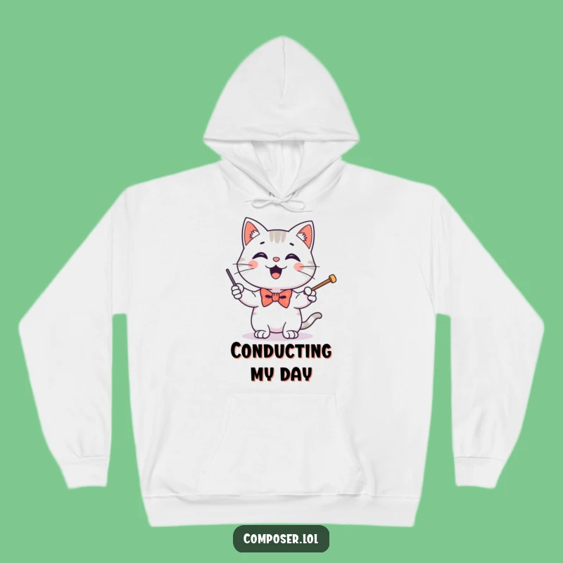Funny Conducting Cat Baton Hoodie - Cozy and Hilarious Gift for Feline Maestros