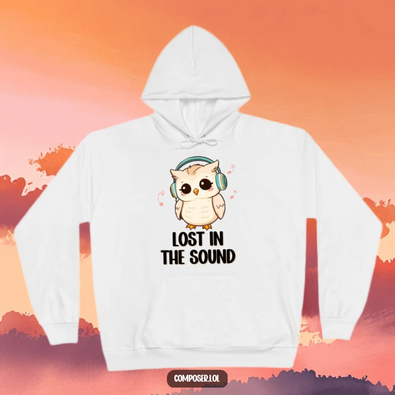 Funny Owl DJ Hoodie: a cute owl listens to music with headphones, nodding its head to the beat.