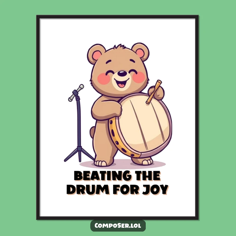 Free Printable Bear Art: Funny Drummer Downloadable Wall Art for Music Lovers