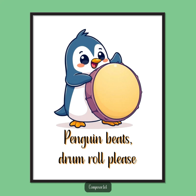 Free Printable Penguin Drummer Wall Art - Energetic Funny Downloadable Art for Any Room