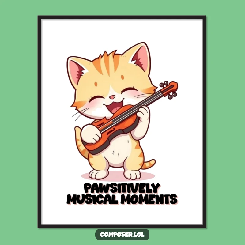Free Printable Wall Art: Playful Kitten Violinist, Funny Downloadable Art