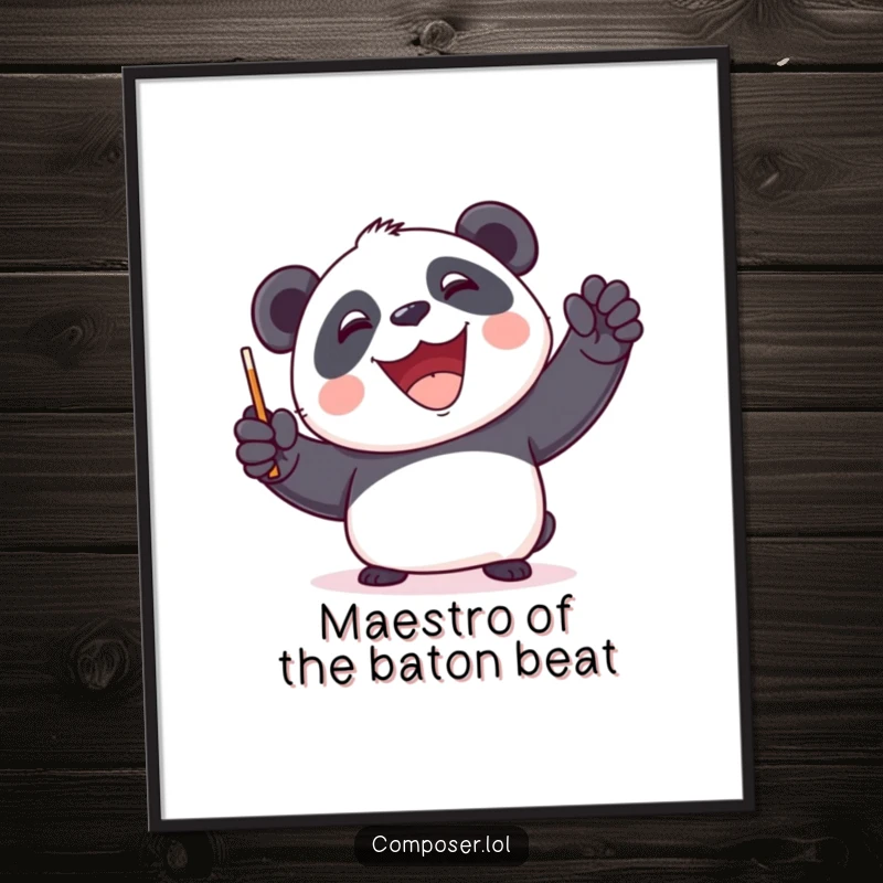 Funny Free Printable Wall Art: A happy panda conducting an invisible symphony with a baton, full of musical glee.