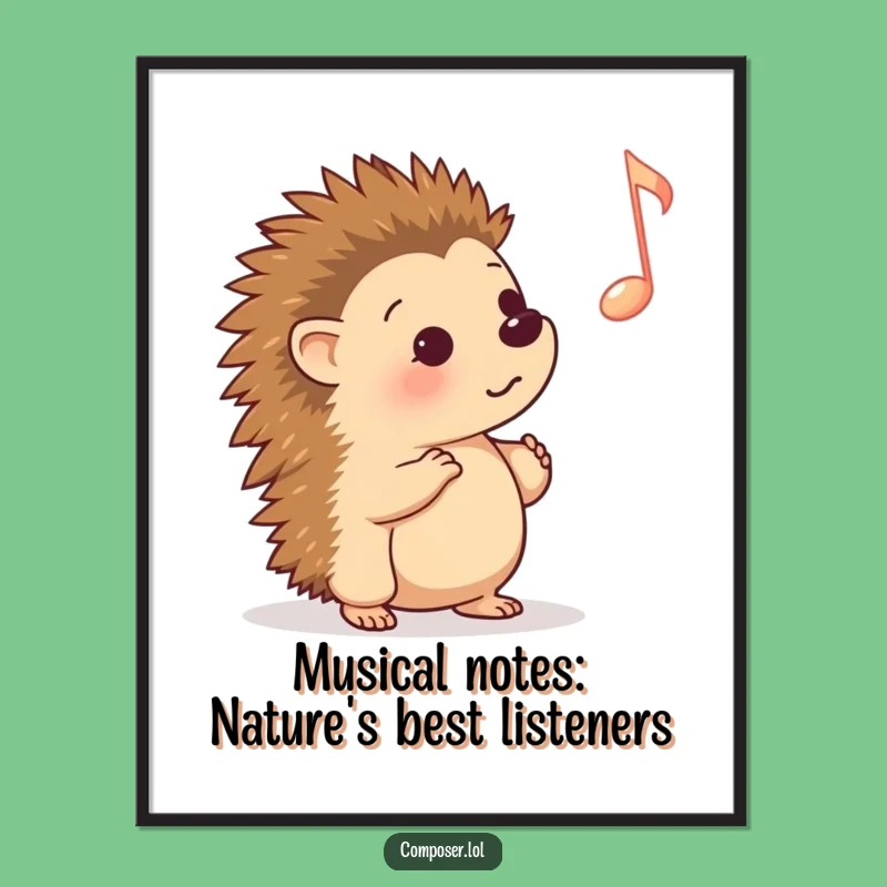 Free Printable Wall Art: Curious Hedgehog Music Lover Funny Downloadable Decor