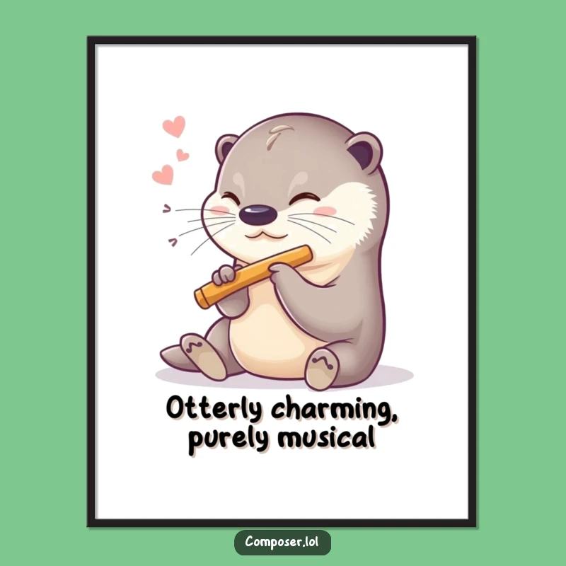 Funny Free Printable Wall Art: Sweet Otter Flutist, Whimsical Downloadable Art