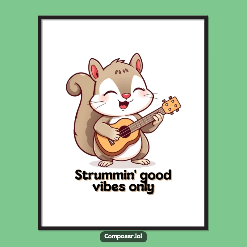 Funny Free Printable Wall Art: Groovy Squirrel Ukulele Decor Downloadable Gift