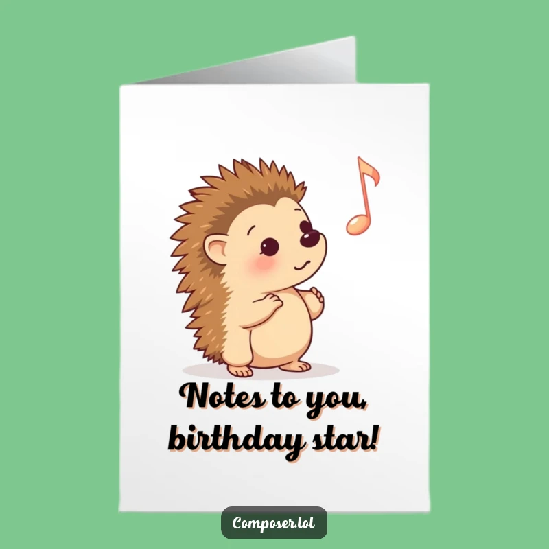 Free Printable Birthday Card: Curious Hedgehog Music Lover Funny Downloadable Gift