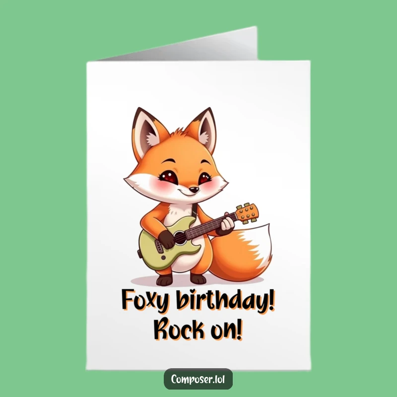 Free Printable Fox Birthday Card: Funny Guitarist Downloadable Gift for Music Lovers