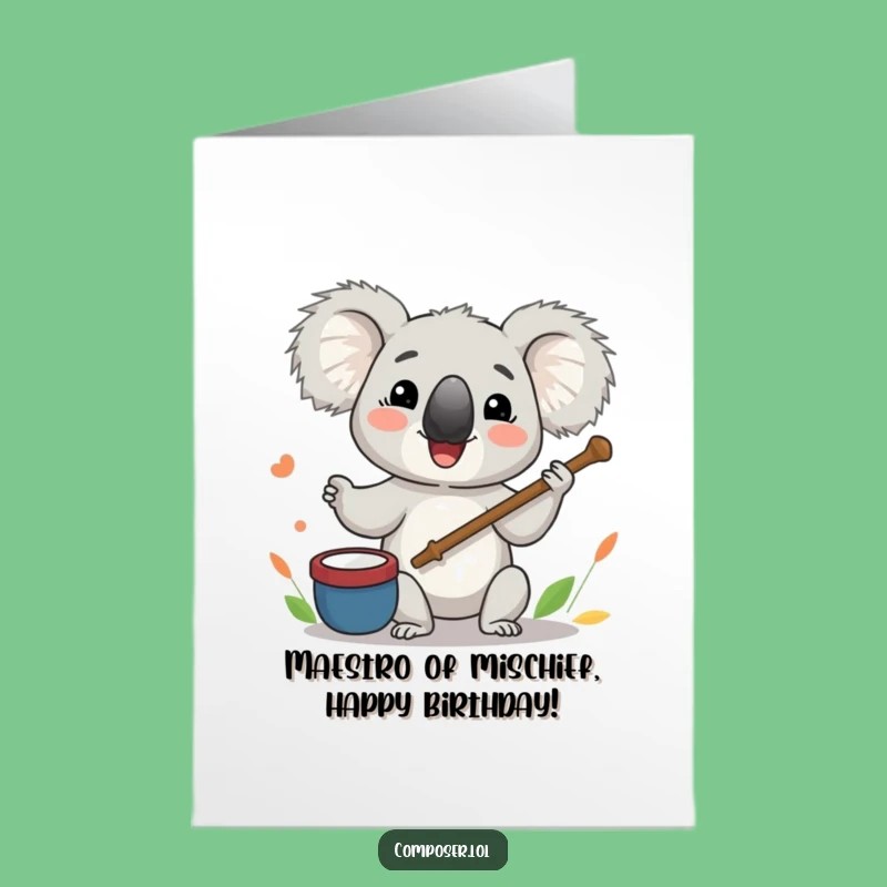 Free Printable Koala Conductor Birthday Card - Funny Downloadable Gift for Music Lovers