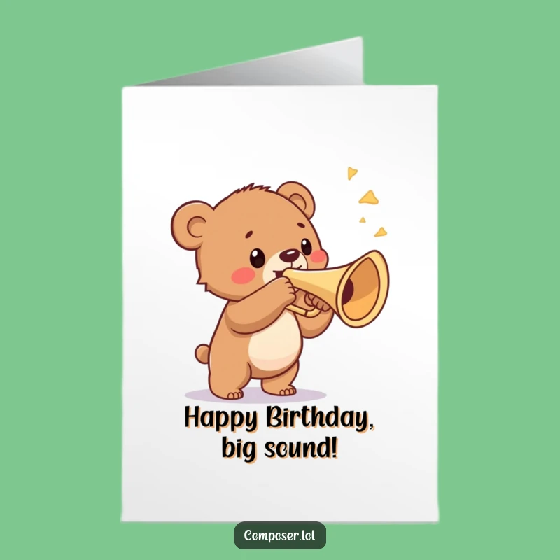 Free Printable Bear Cub Birthday Card: Funny Trumpet Fanfare Downloadable Gift