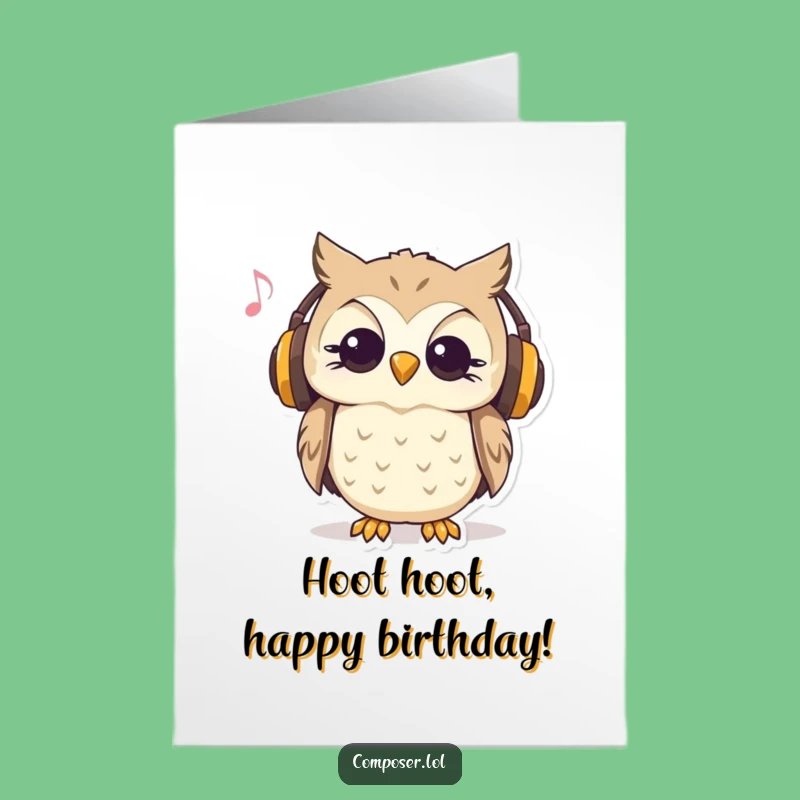 Free Printable Birthday Card: Owl DJ Music Lover Funny Downloadable Greeting