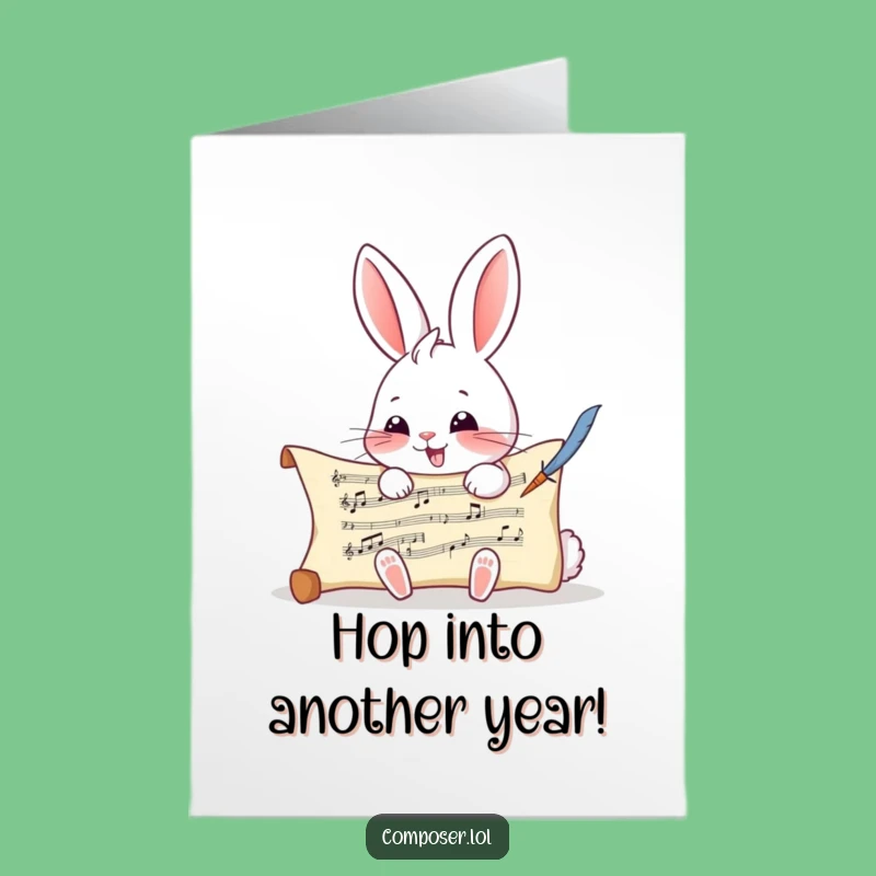 Free Printable Rabbit Composer Birthday Card: Funny Downloadable Music Gift for Art Lovers