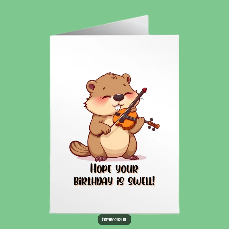 Free Printable Funny Birthday Card: Focused Beaver Violinist for a Tuneful Celebration