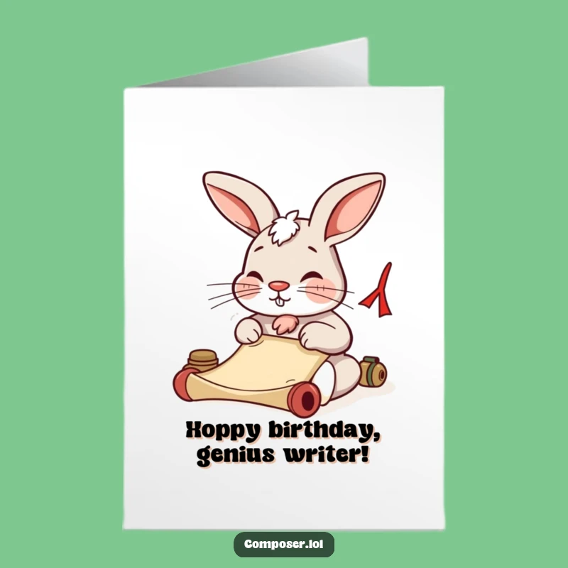 Free Printable Rabbit Birthday Card: Funny Writer Downloadable Gift for Creative Souls