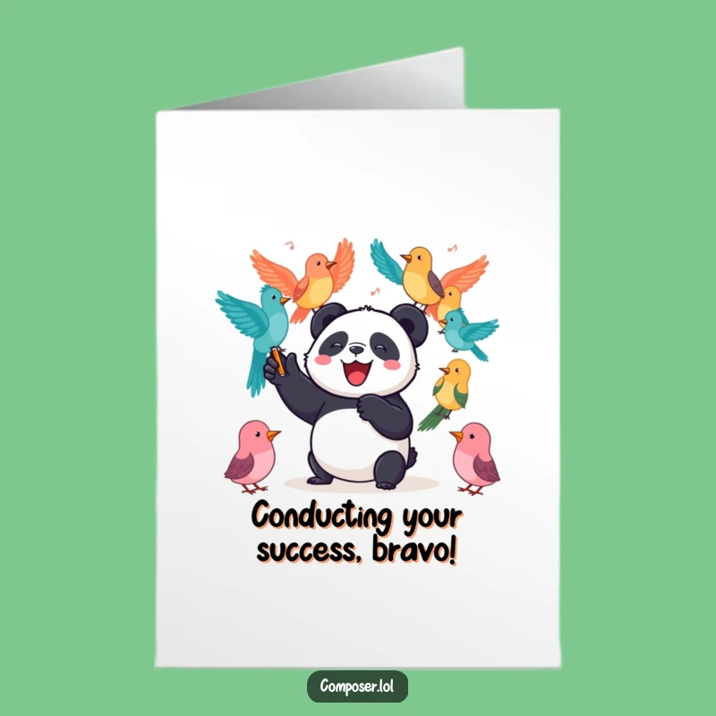 Melodious Free Printable Congratulations Card: Panda Leads Bird Orchestra to Success!