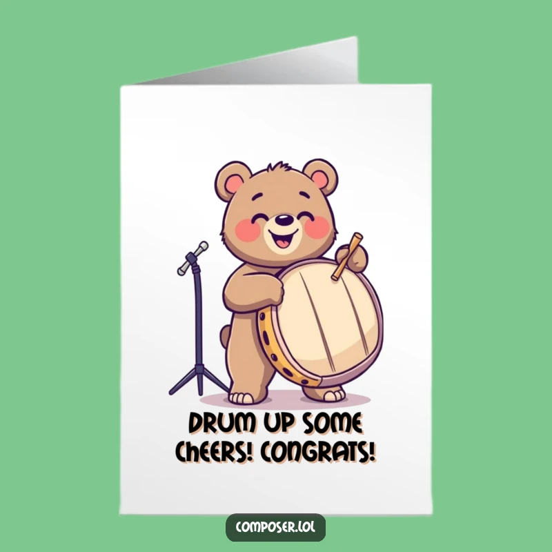 Free Printable Bear Card: Funny Drummer Congratulations Downloadable Gift for Big Wins