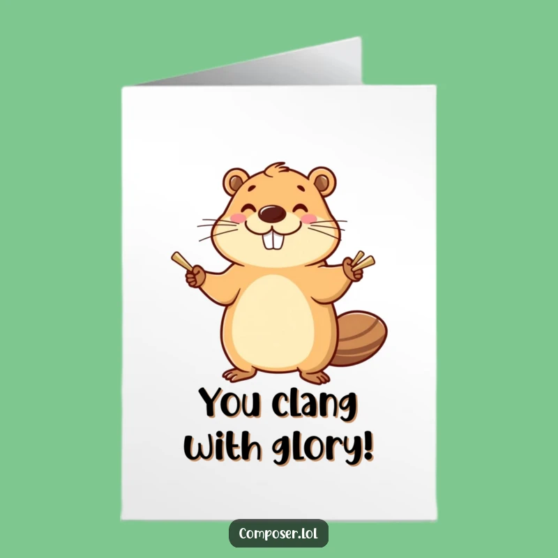 Free Printable Congratulations Card: Beaver's Cymbal Smash for Your Win - Downloadable!