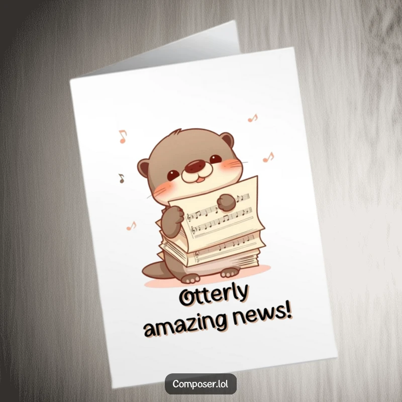 Funny Free Printable Congratulations Card: A shy otter peeks from behind sheet music, humming happily, a sweet congratulatory note.