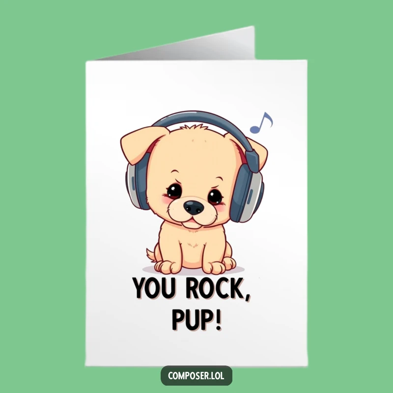 Free Printable Puppy Congrats Card: Headphone Bop Downloadable Gift