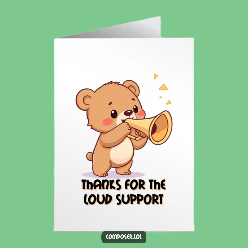 Free Printable Bear Cub Thank You Card: Trumpet Fanfare Downloadable Gift