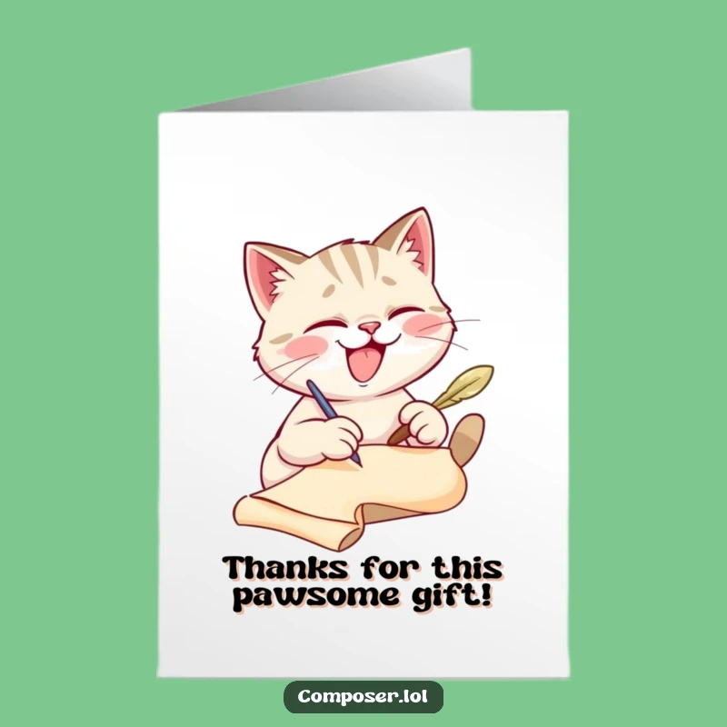 Free Printable Cat Writer Thank You Card: Funny Downloadable Gift
