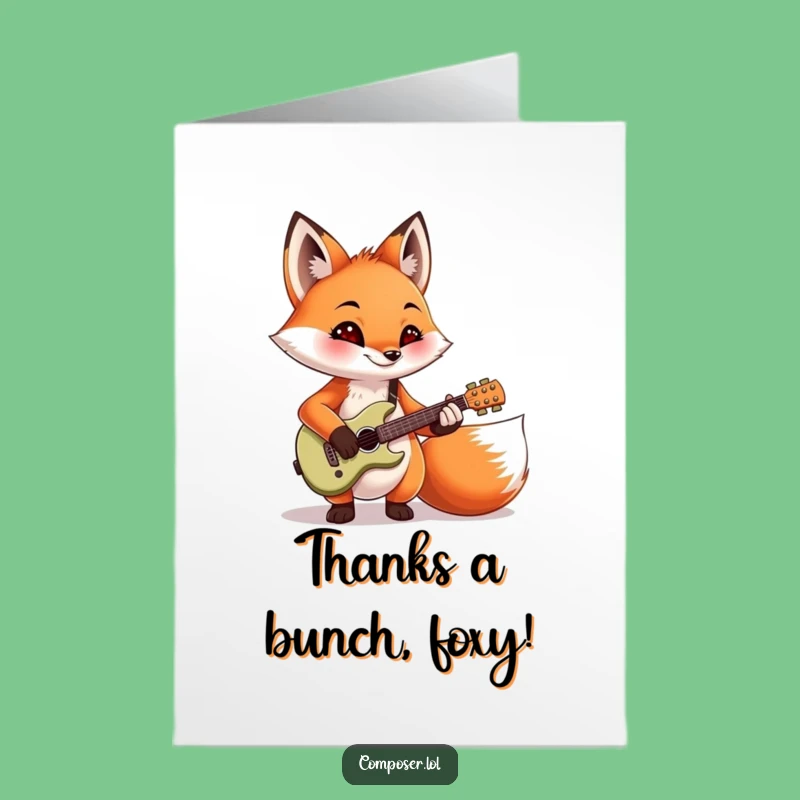 Free Printable Fox Thank You Card: Humorous Guitarist Downloadable Gift for Gratitude