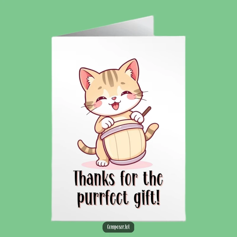 Free Printable Funny Thank You Card: Grateful Kitty Drummer for Your Kindness!