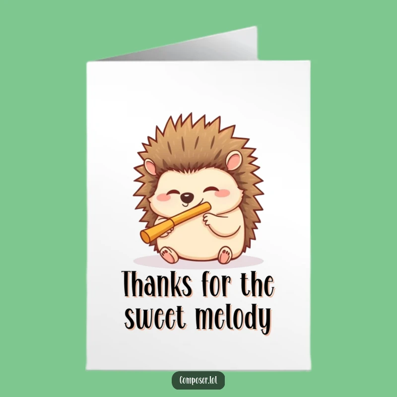 Free Printable Hedgehog Flutist Thank You Card - Humorous Downloadable Gift