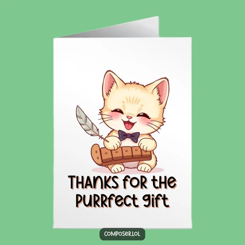 Free Printable Kitten Thank You Card: Feather Xylophone Downloadable Gift