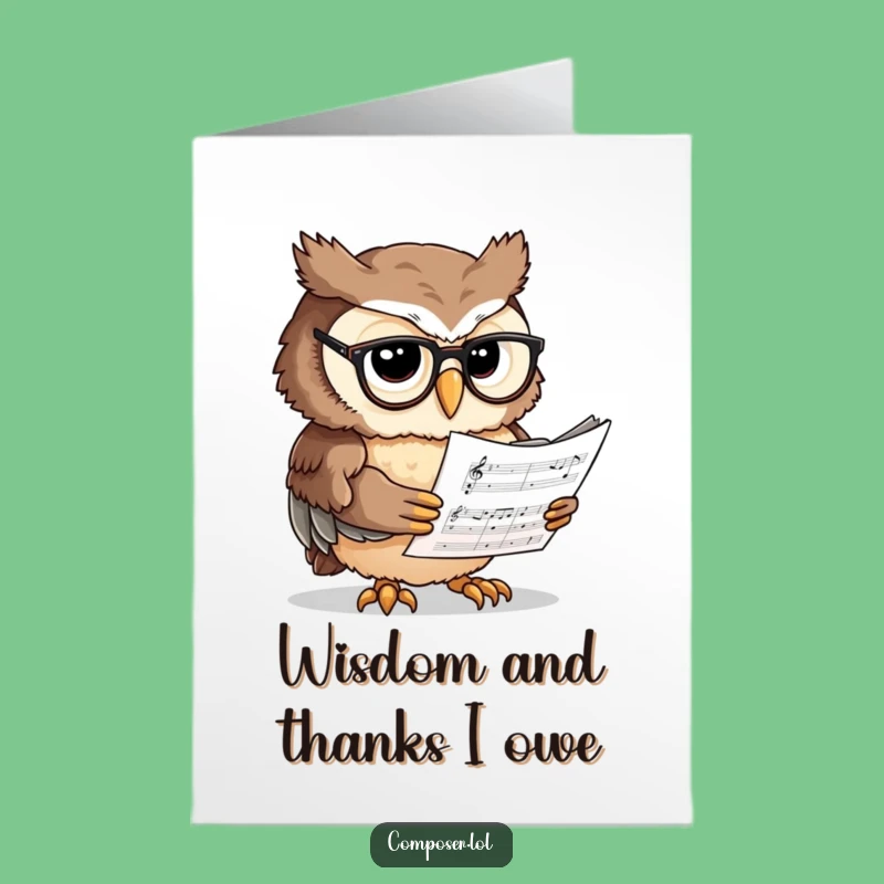 Free Printable Owl Scholar Thank You Card: Funny Downloadable Music Gift of Gratitude