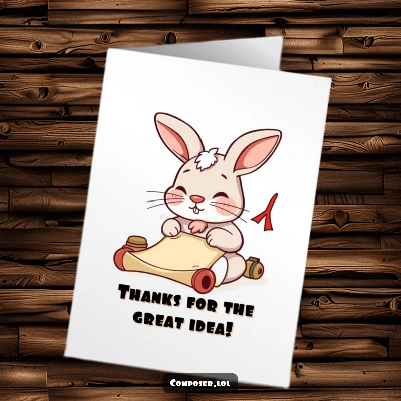 Funny Free Printable Thank You Card: A studious rabbit concentrating on a scroll, a perfect thank you message.