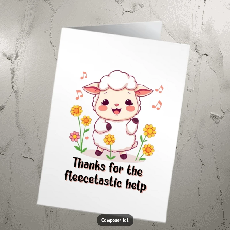 Funny Free Printable Thank You Card: Cheerful sheep conductor directs a floral chorus, expressing heartfelt thanks.