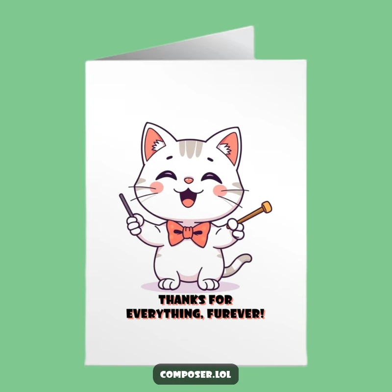 Free Printable Thank You Card: Conducting Cat Character Funny Downloadable Gift
