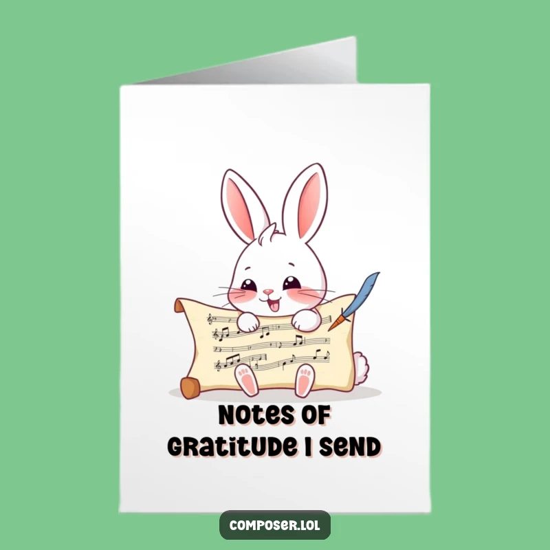 Free Printable Rabbit Composer Thank You Card: Funny Downloadable Music Gift of Thanks