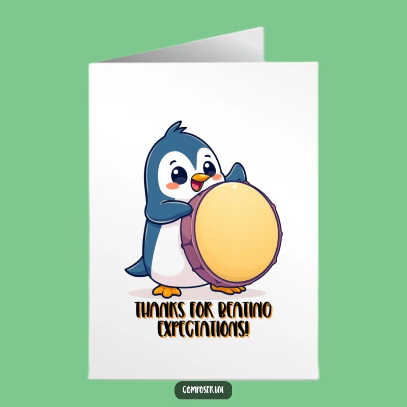 Free Printable Penguin Drummer Thank You Card - Fun Downloadable Gift of Appreciation