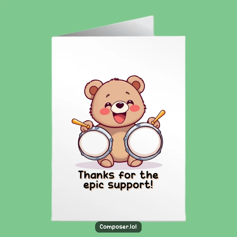 Free Printable Cymbal Bear Thank You Card - Loud Downloadable Gratitude