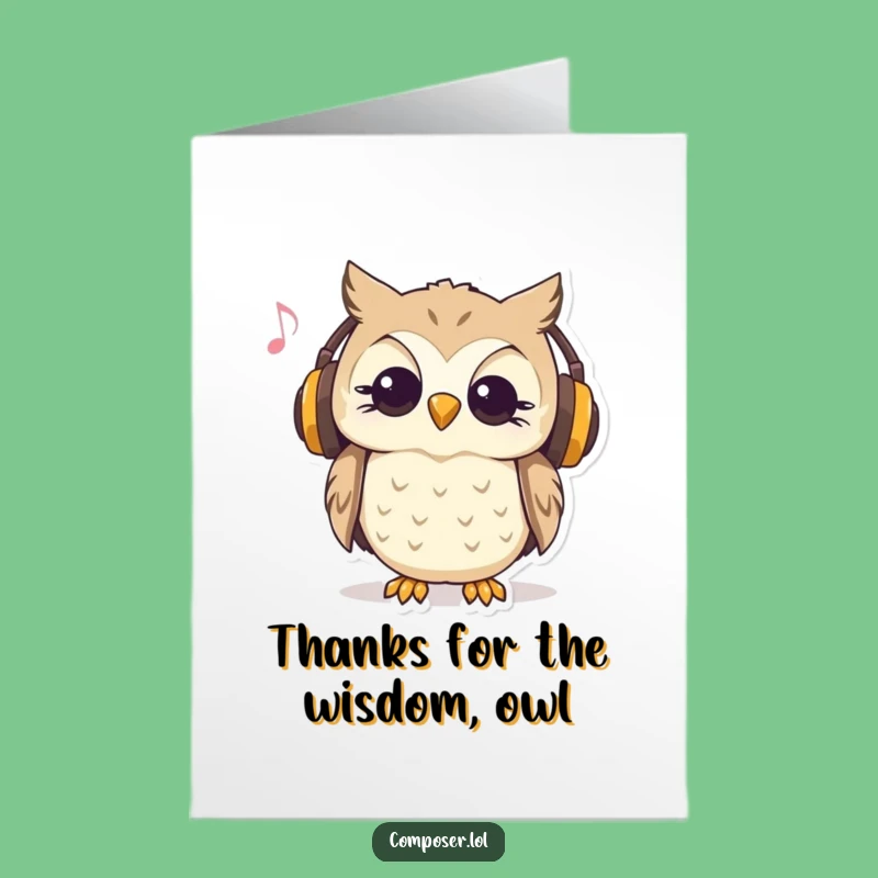 Free Printable Thank You Card: Owl DJ Music Lover Funny Downloadable Greeting