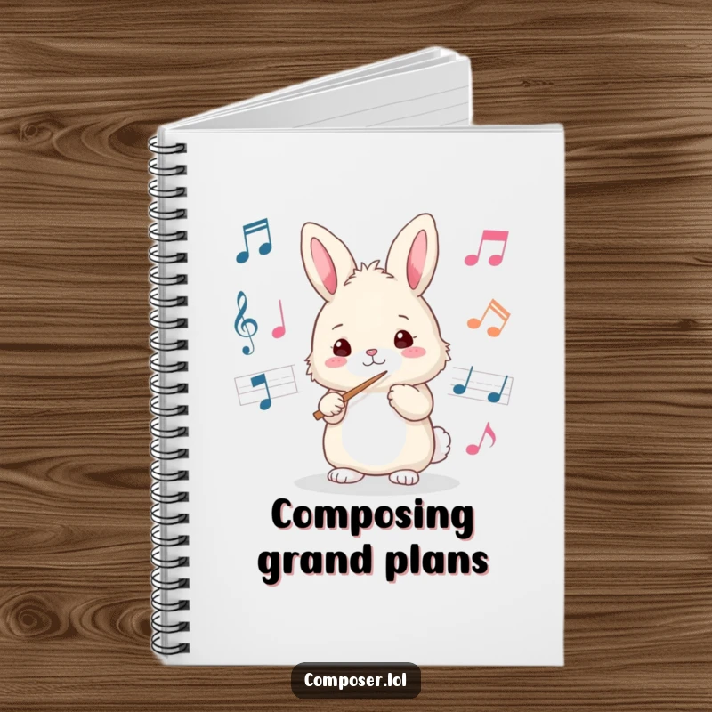 Funny bunny conductor notebook, perfect for writing music or notes, looking inspired. A funny stationery gift.