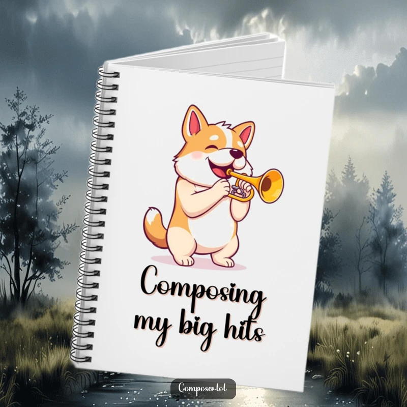 Funny Trumpet Dog Music Notebook: Proud dog playing majestic trumpet, artistic and humorous writing journal
