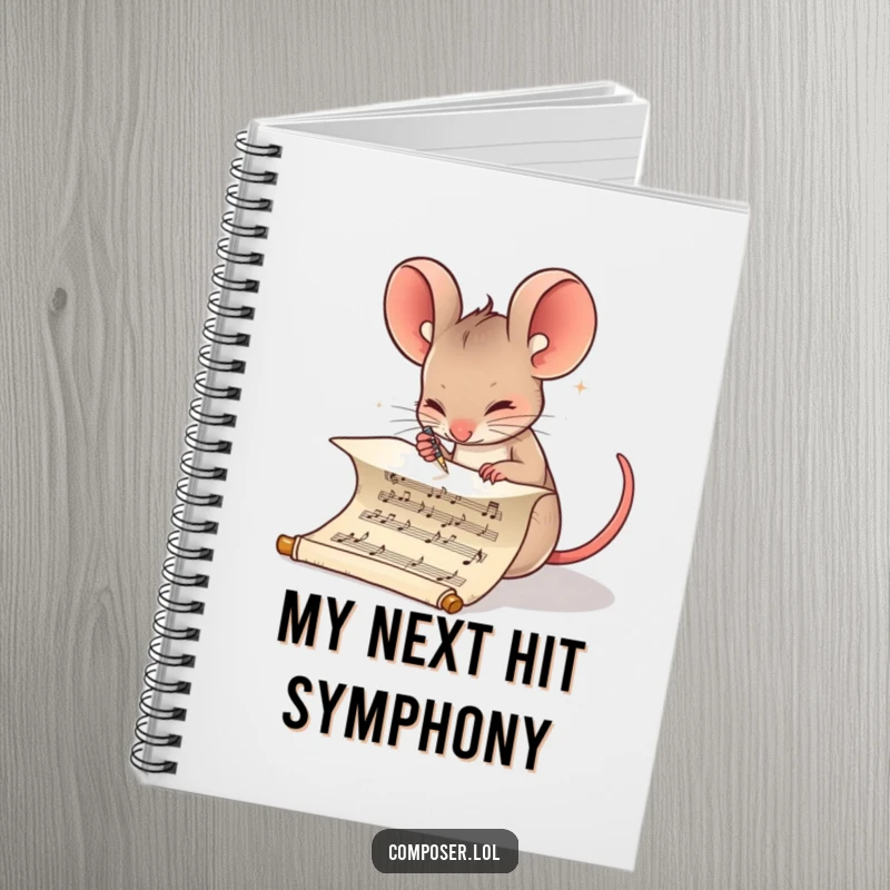 Funny Composer Mouse Notebook: Determined mouse writing musical notes on a scroll, artistic and humorous writing journal