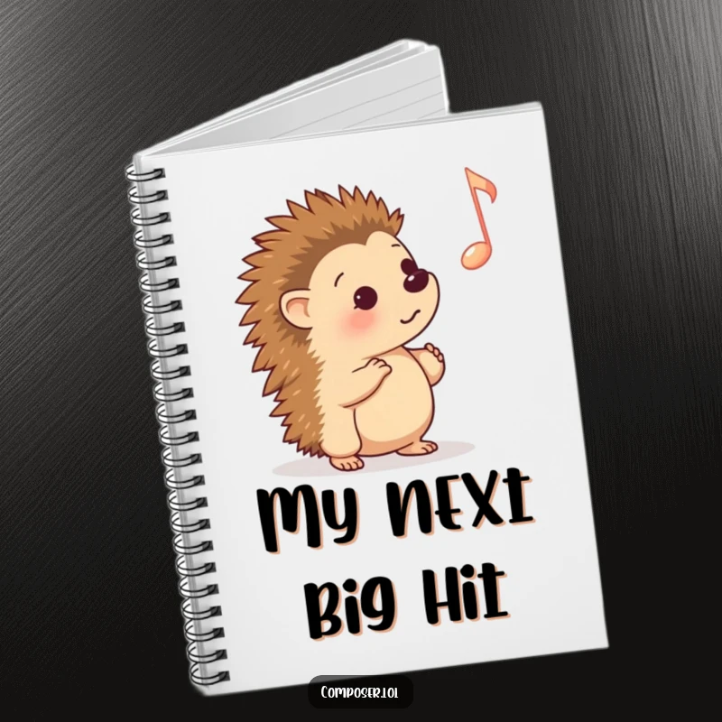 Funny Notebook: A curious hedgehog listening to a single, floating musical note, designed for jotting down notes and musical inspiration.