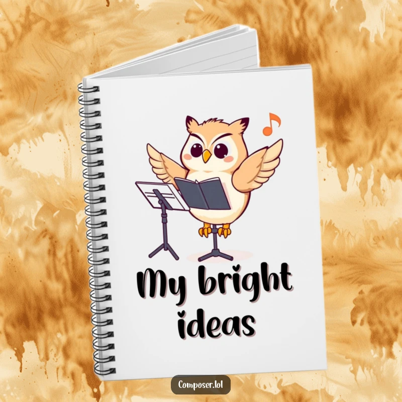 Funny owl composer notebook, a wise owl pointing at a music note, great for writing musical ideas or notes.