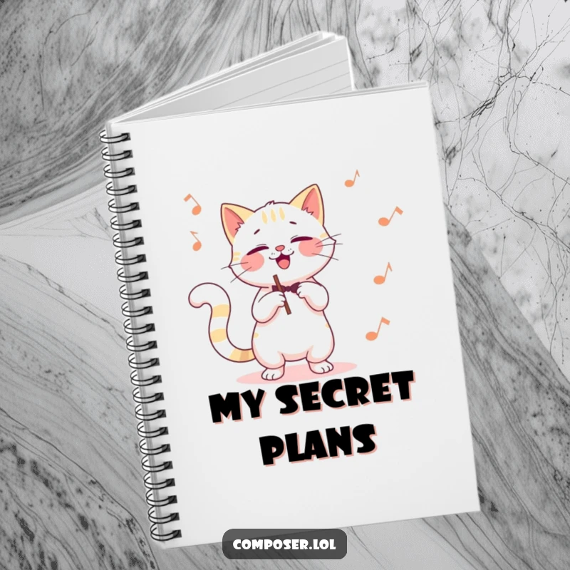 Funny cat composer notebook, featuring a giggling cat conducting with its tail, great for writing music or daily thoughts.