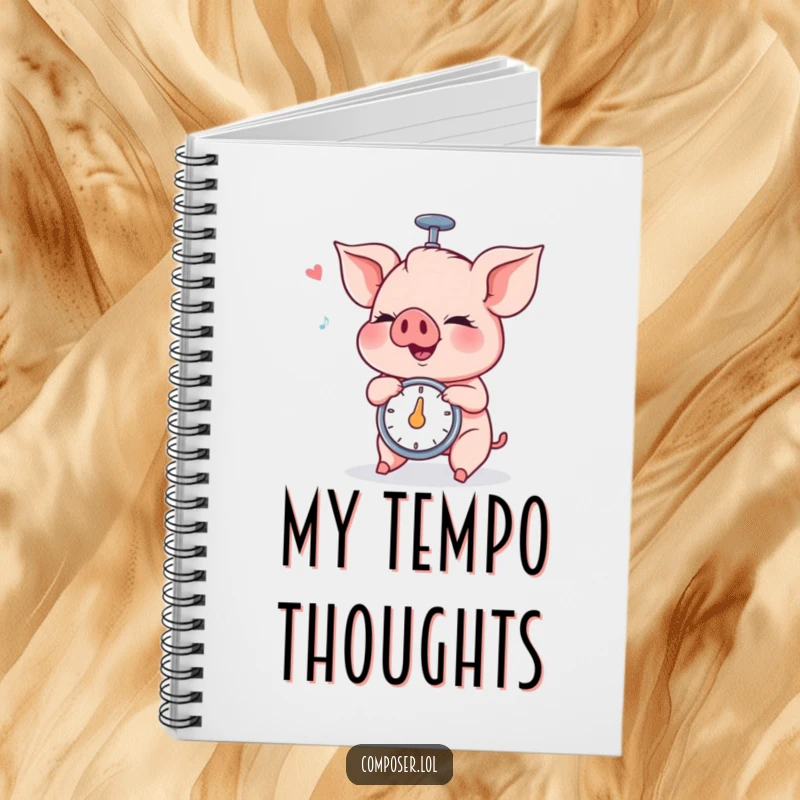 Funny Piglet Metronome Notebook: a cute piglet spins a metronome with intense concentration, perfect for journaling.