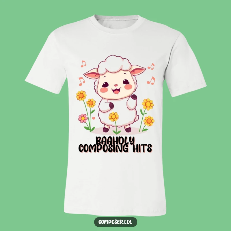 Funny Floral Harmony T-Shirt: Cheerful Sheep Conducting Flowers