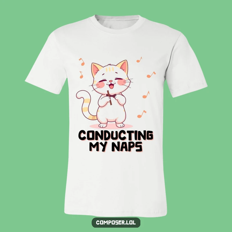 Funny Cat Composer T-Shirt: Giggling Maestro Cat Design
